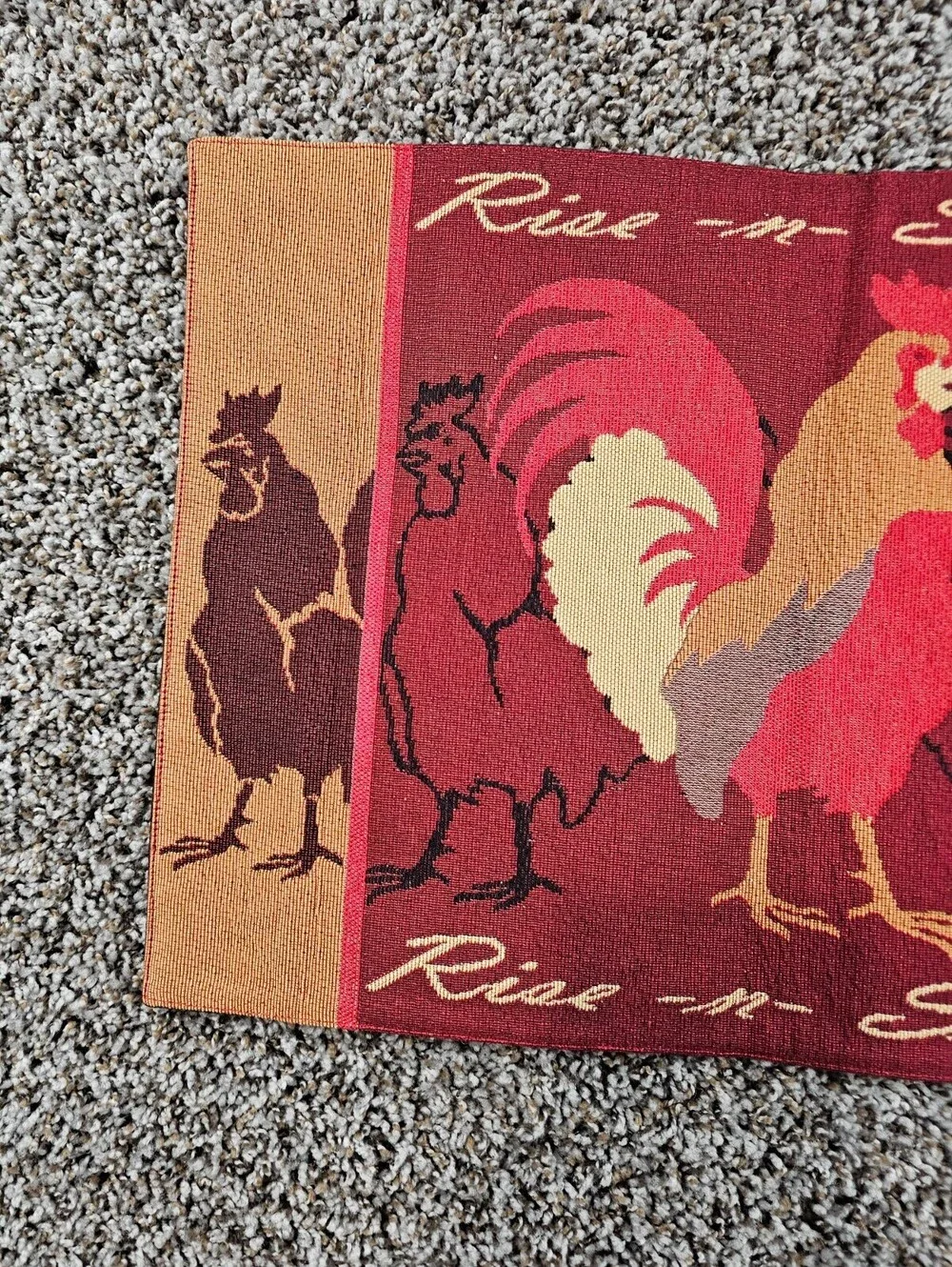 Vintage Rise-N-Shine Kitchen Placemat Chicken Rooster Farm Print Red